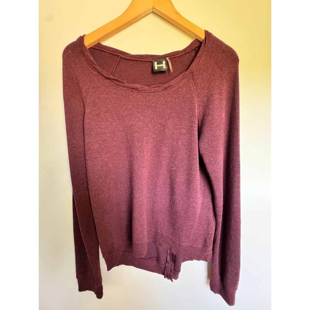 Women's Large Burgundy Maroon Long Sleeve Scoop Neck Zip Hem Sweater
